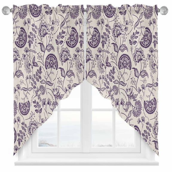 Farmhouse Dark Purple Floral Swag Valances for Windows 2 Pack Linen Boho Paisley Flower Rustic Swag Kitchen Curtains 63 Inches Long Rod Pocket Short Window Treatment for Kitchen Bathroom 36"x63"