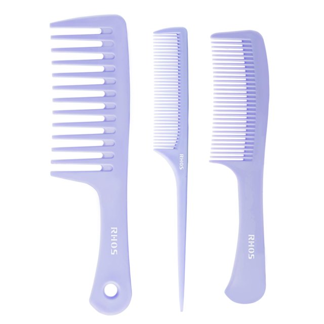 Juego de peines para el cabello RHOS para todo tipo de cabello y géneros: cola de rata ancha y fina y peines desenredantes medianos para peinar (púrpura)