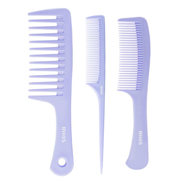 Juego de peines para el cabello RHOS para todo tipo de cabello y géneros: cola de rata ancha y fina y peines desenredantes medianos para peinar (púrpura)