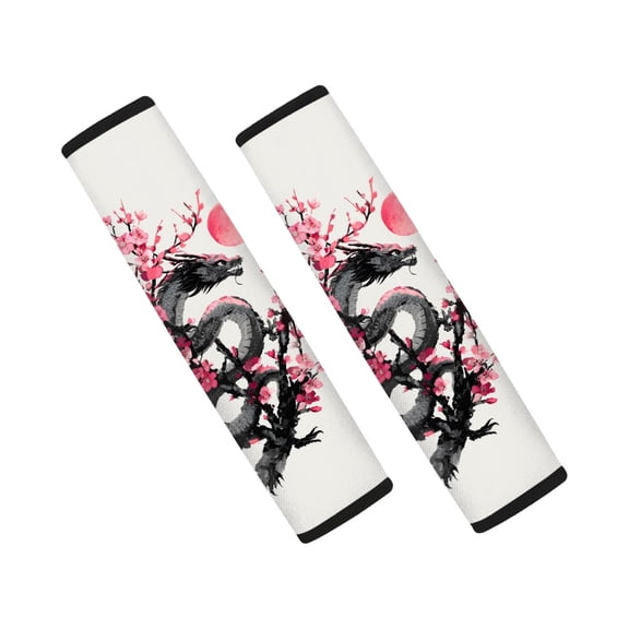 Chririnla Chinese Dragon Cherry Blossom Print Seat Belt Shoulder Pad 2 Pack, Car Seat Belt Pads Composite SBR Soft Quick Install for Truck Auto Cars