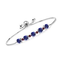 Gem Stone King 3.36 Ct Blue Created Sapphire Red Rhodolite Garnet 925 Silver Tennis Bracelet for Women