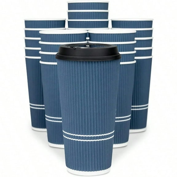 To Go Coffee Cups With Lids 22 oz Disposable Coffee Cup With Lid. Large Togo Travel Paper Ripple Hot Cups Insulated For Hot Cold Beverage Drinks No Sleeves Needed 50 Royal Blue