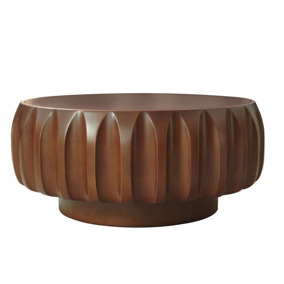 Miekor Furniture Round Solid Wood Carved Coffee Table with Elegant Sculptural Design 79212