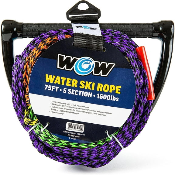 WOW Sports Towing Rope for Wakeboard and Water Ski, 5-Section Rope, 75'
