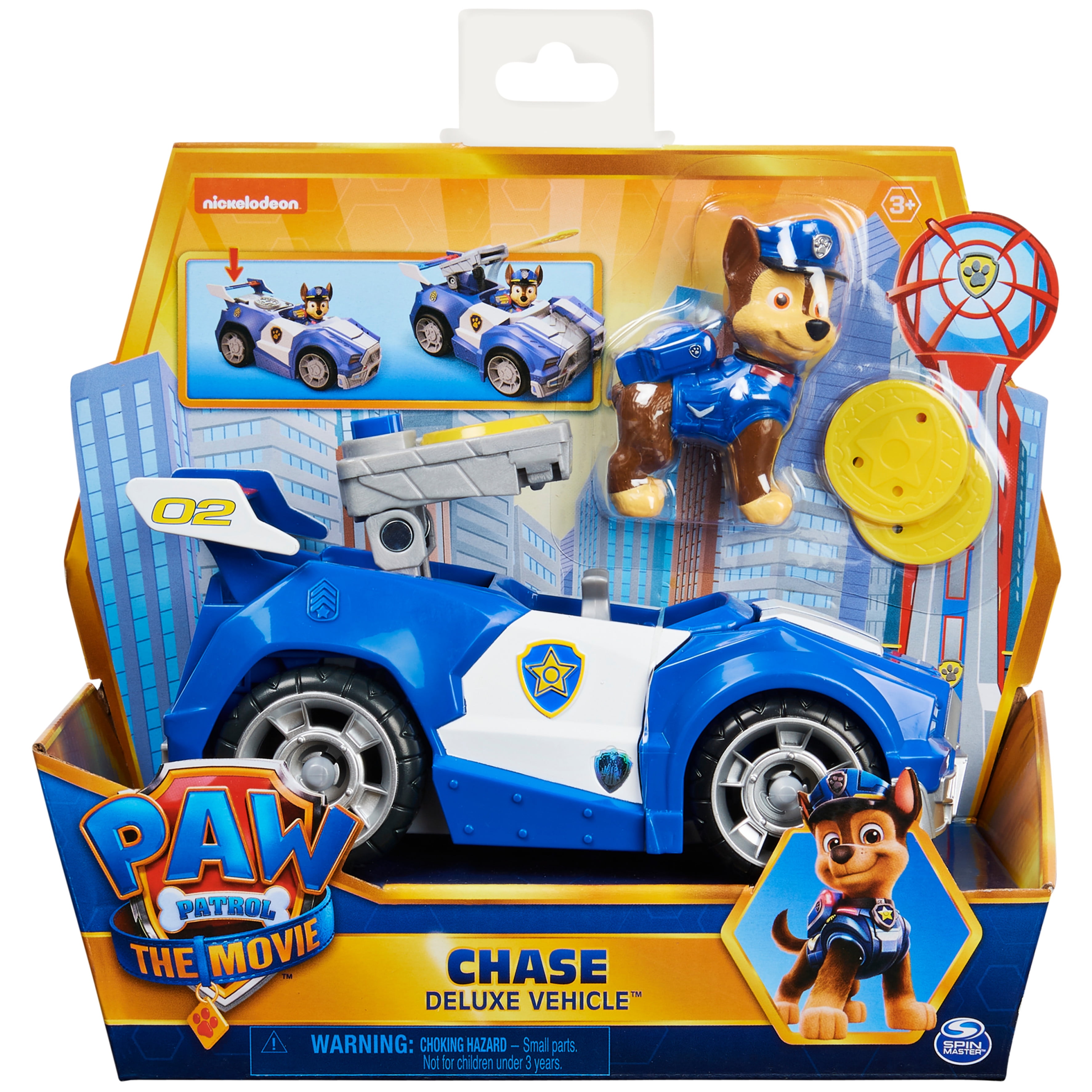 Juguetes para niños a Partir de 3 años PAW PATROL Chases Deluxe Movie Transforming Toy Car con Figura de acción Coleccionable 
