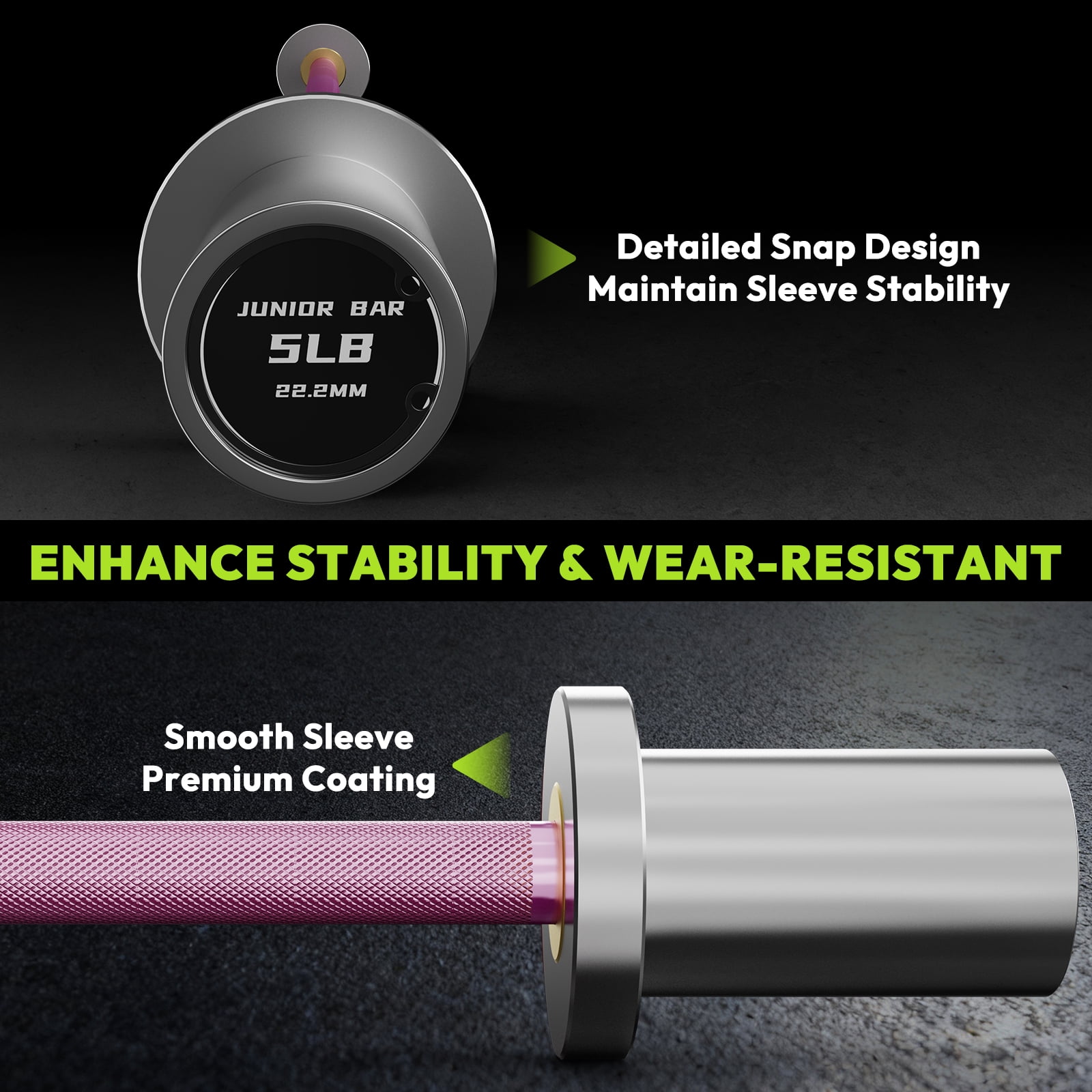 HANDBODE 5lb Mini Barbell, 4ft Short Barbell, Beginner Women Weightlifting Bar, Compatible with 2-Inch Weight Plates, for Strength Training Home Gym Weight Lifting (Pink & Silver)
