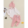 thumbnail image 2 of KelaJuan Baby Clothing Set, Long Sleeve Crew Neck Striped Romper with Pants and Hat Infant Clothes, 2 of 6