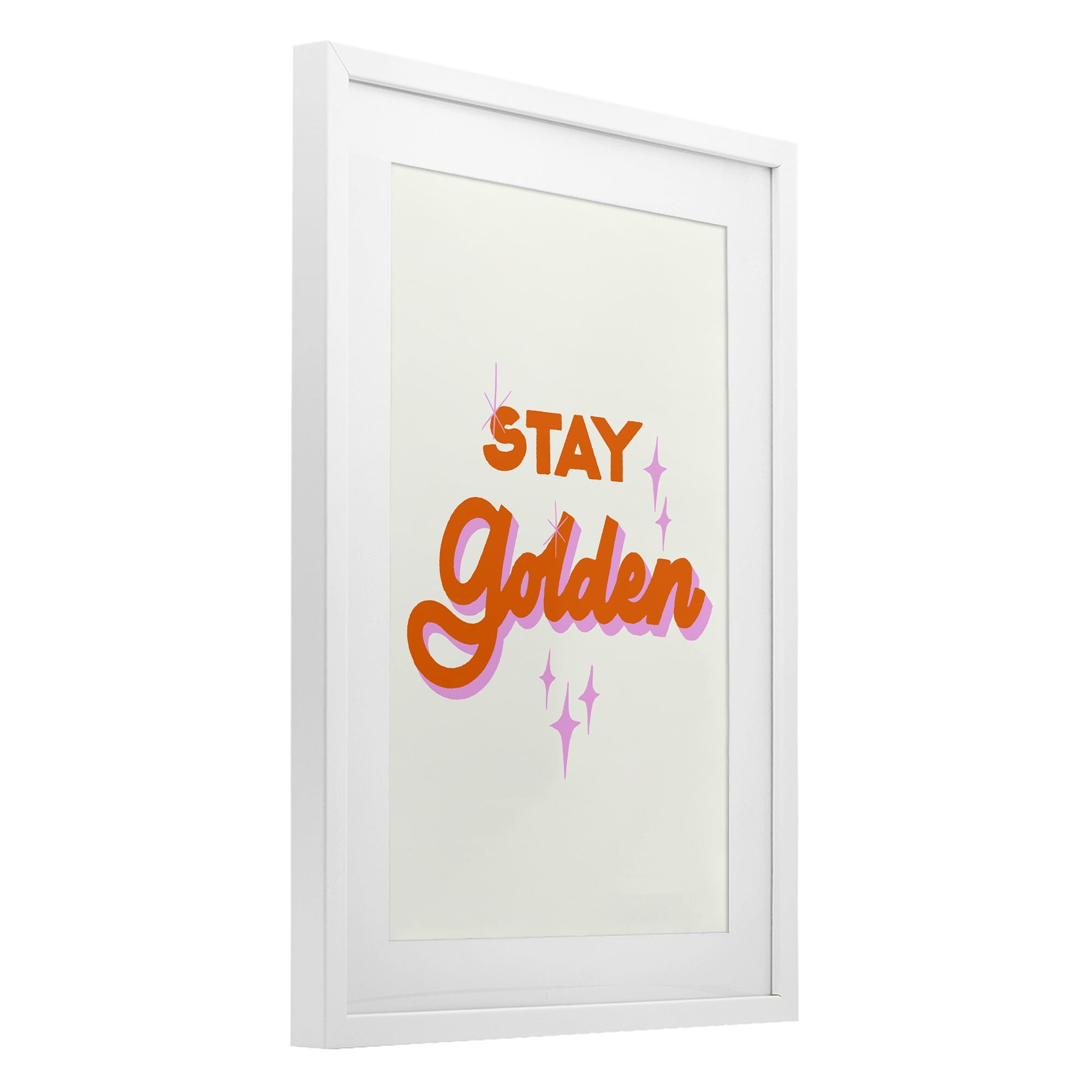 Stupell Industries Stay Golden Retro Letters White Framed Print Under Glass, design by Indira Prieto | IndySign