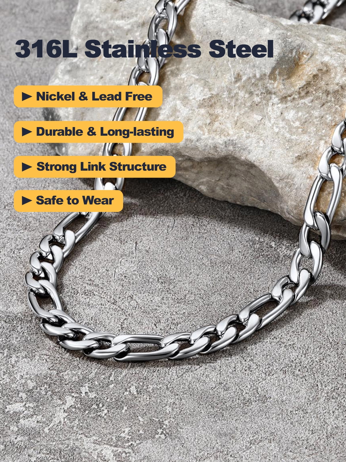 U7 Mens Figaro Chain 9MM Stainless Steel Men Women Silver Tone Trendy Necklace 22 Inch Birthday Gift