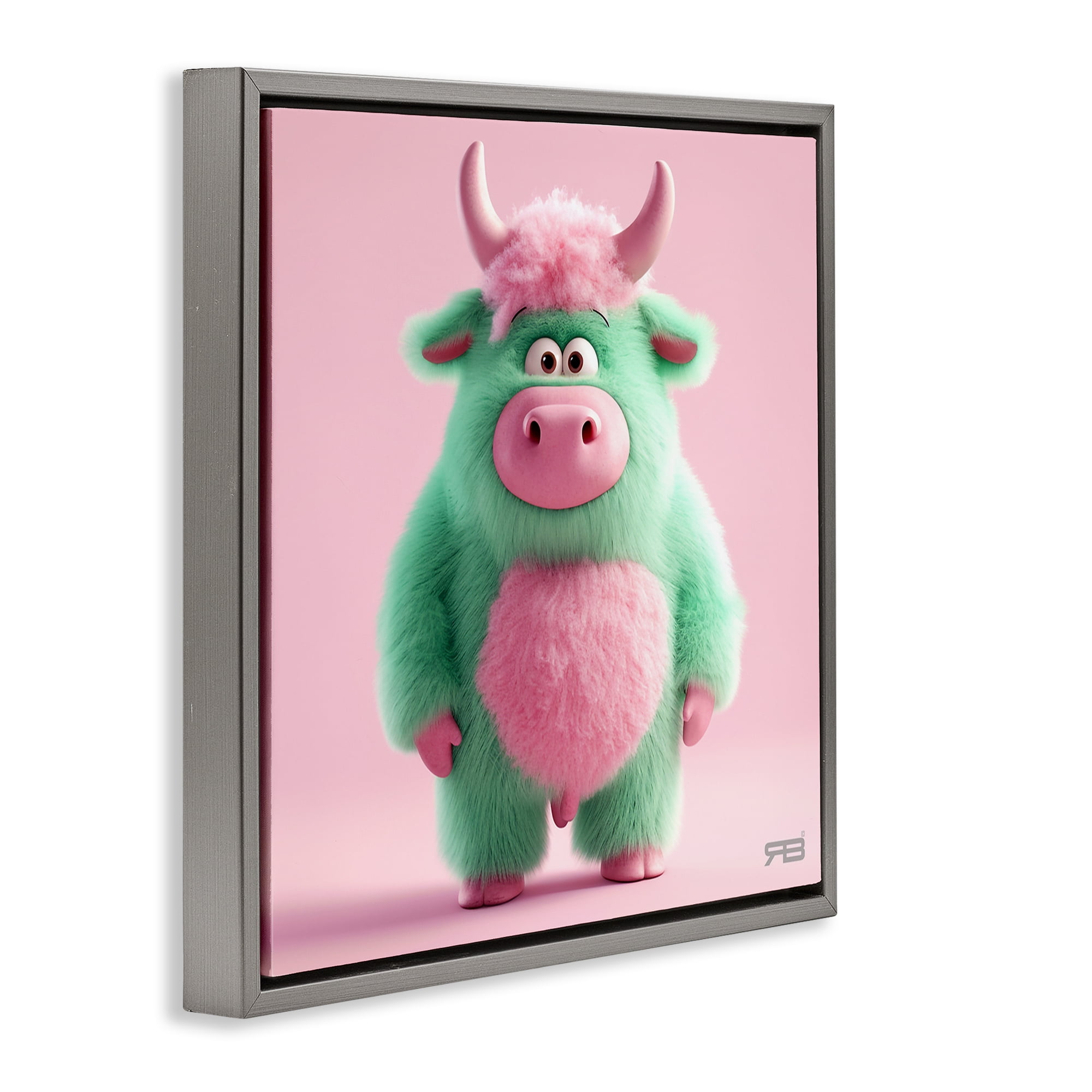 Stupell Industries Silly Green Cow Animals Painting Gray Floater Framed Canvas Art Print Wall Art, 18 x 18