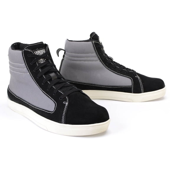 Milwaukee Leather MBM9112 Men's Black Suede with Grey Canvas Reinforced Casual Street Riding Shoes w/ Ankle Support 7