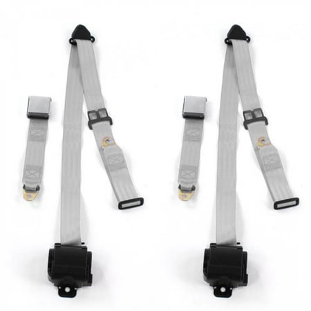 safeTboy Gray & Grey Retractable Bucket Seat Belt Kit for 1941-1948 Ford Airplane 3 Point - 2 Belts