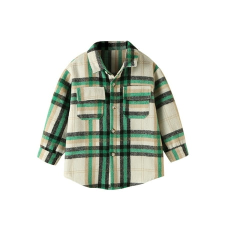 

Huakaishijie Toddler Long Sleeve Plaid Jacket Baby Boys Girls Button Down Flannel Thick Shirt