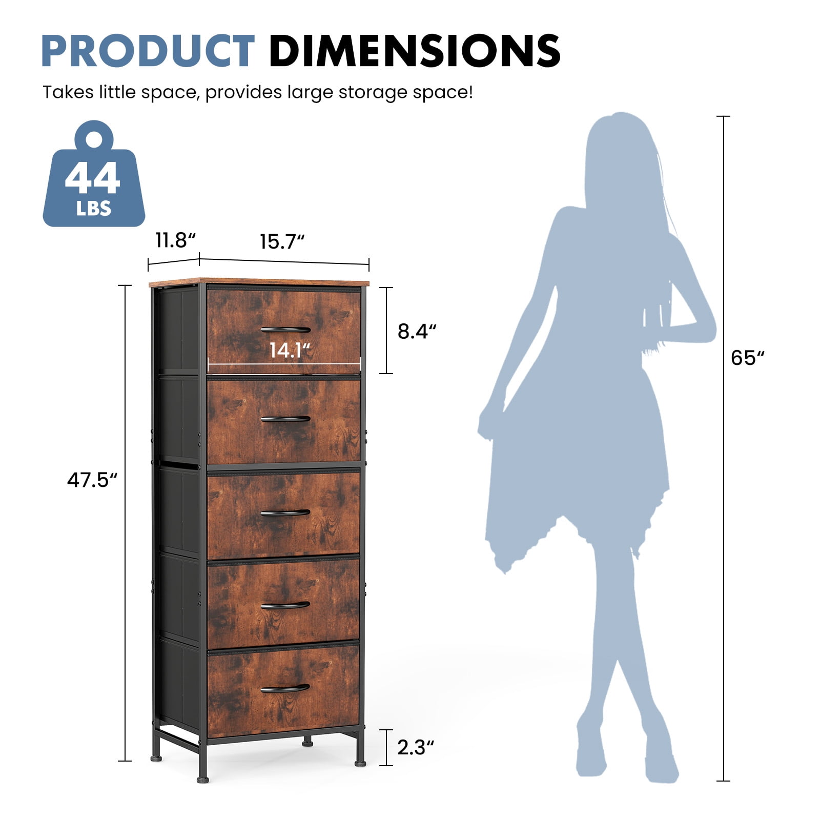 CONCETTA 5 Fabric Storage Cabinet, TV Stand, Clothing Storage, Living Room And Bedroom, Rust