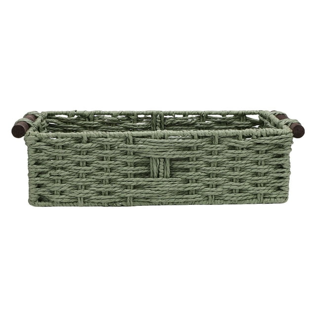 Woven Storage Basket Handwoven Paper Rope Bin Rustic Decorative Storage with Sturdy Wooden Handles for Bathroom Living Room Kitchen Office