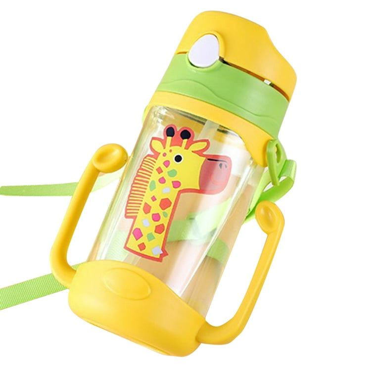 400ml Cup Water Bottle for Baby, Choke & Leak Proof Cup with Handle, Sippy Cup for Toddlers, Cartoon Portable Baby Leak Proof Straw Sippy Cup, Yellow