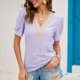 thumbnail image 2 of Blusa de manga corta de guipur con ribete de encaje y costuras con escote en V para mujer y niña, 2 of 6