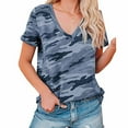 thumbnail image 3 of Wedfrse Tshirts Shirts for Women Summer Tops Women's Casual Camouflage V-neck Loose Short Sleeve T-shirt Top V Neck T Shirts Tops for Women Trendy Shirts for Women Blue 2XL, 3 of 4