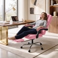 thumbnail image 6 of Vyrox Ergonomic Executive Office Chair with Massage Lumbar Support & Footrest, Reclining High-Back PU Leather Desk Chair, Pink, 6 of 7