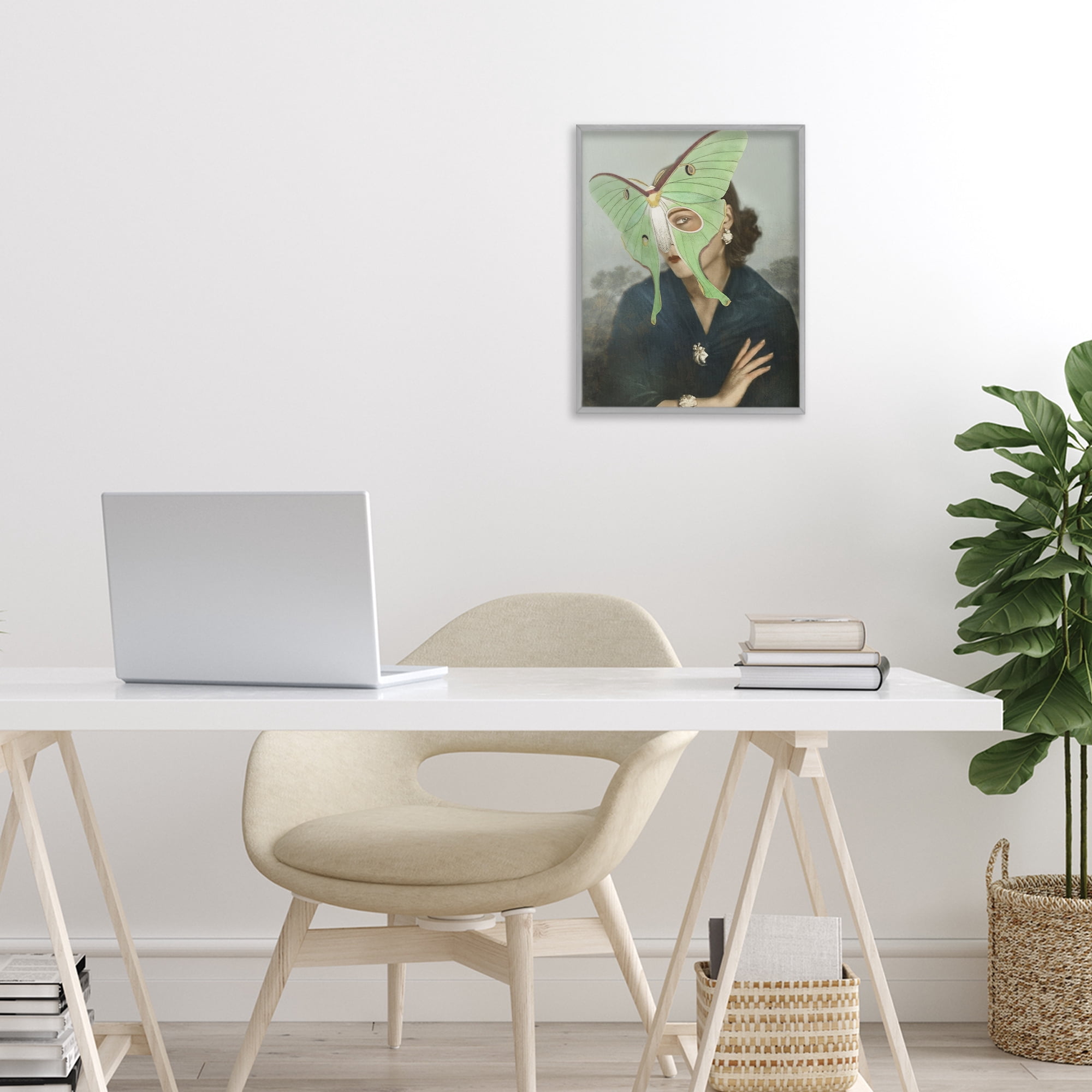 Stupell Industries Naturalist Portrait with Moth Gray Framed Giclee Art, design by Victoria Barnes