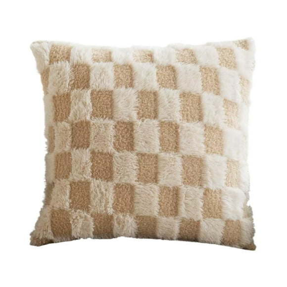 Eoozwa Fuzzy Checkerboard Pillow Cover Textured Sofa Cushion Case Polyester Decorative for Living Room Home
