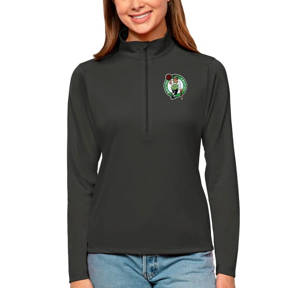Women's Antigua Charcoal Boston Celtics Tribute Half-Zip Top