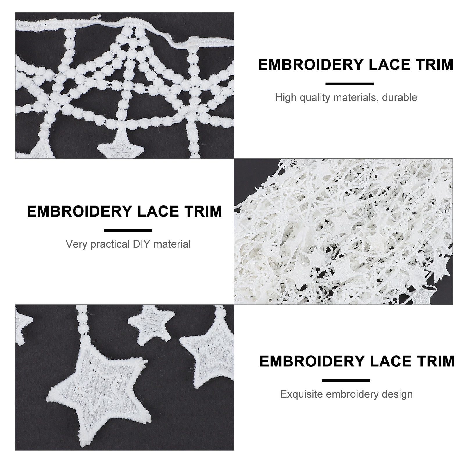 LOLIPPYY DIY White Embroidery Lace Trim Star Pattern Ribbon for Crafts and Clothing Edging