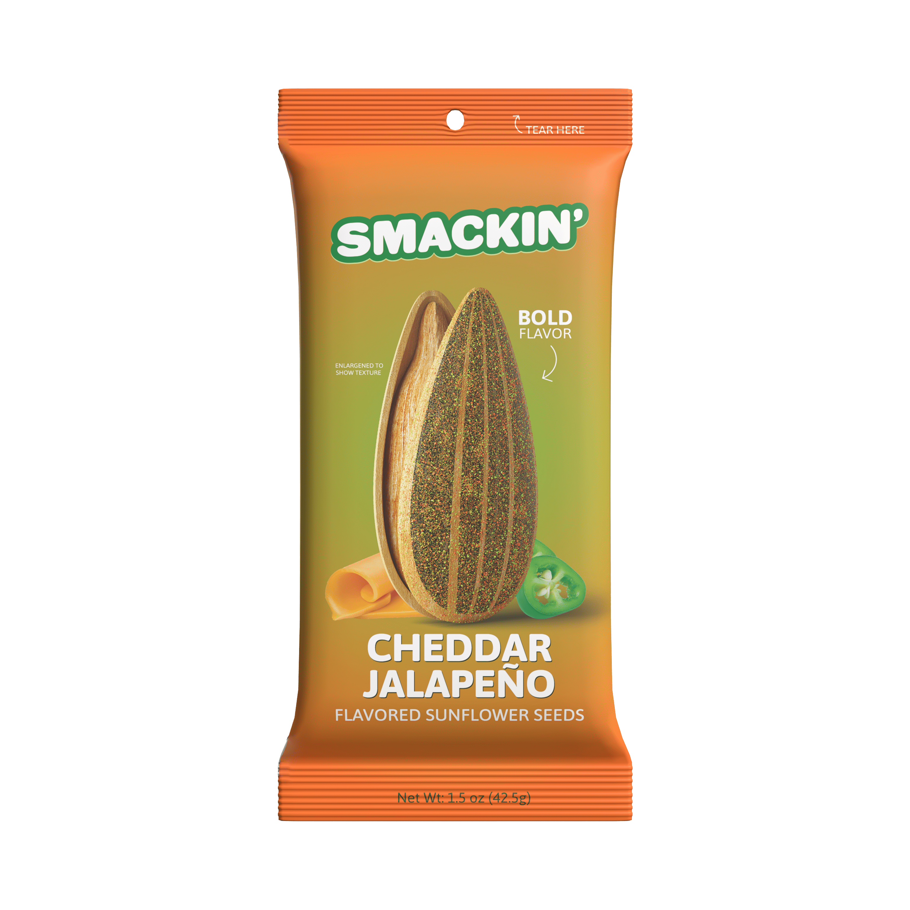 SMACKIN' Sunflower Seeds, Roasted Jumbo Small-Batch, American Made - Cheddar Jalapeño. 1.5oz bags (54 Pack Bucket)