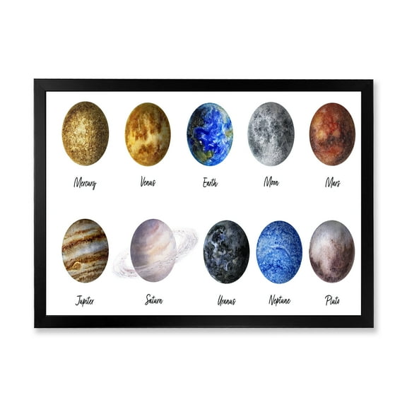 Designart 'All Planets United On White' Modern Framed Art Print