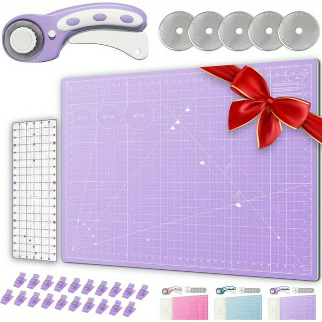 HLONK Rotary Cutter Set - Quilting Kit incl. 45mm Fabric Cutter 5 Replacement Blades
