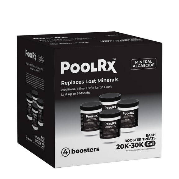 PoolRx 4-Pack Black Booster 6-Month Swimming Pool Algaecide, 1 Booster Tablet Treats 20k-30k Gallons Original Formula Pool Algae Control