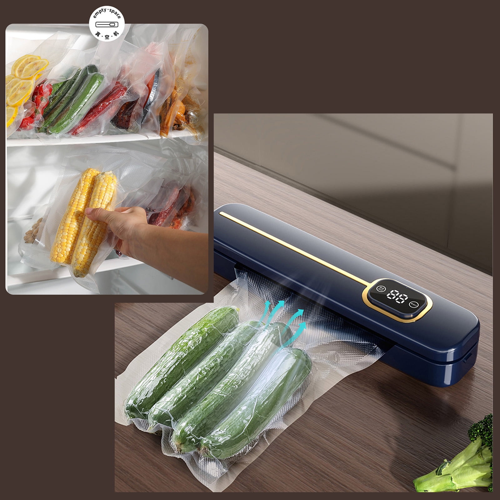Automatic Food Vacuum Sealer Machine Compact Kitchen Sealing System for Food Preservation Fresh Storage Continuous Sealing LED Indicator USA Plug Included