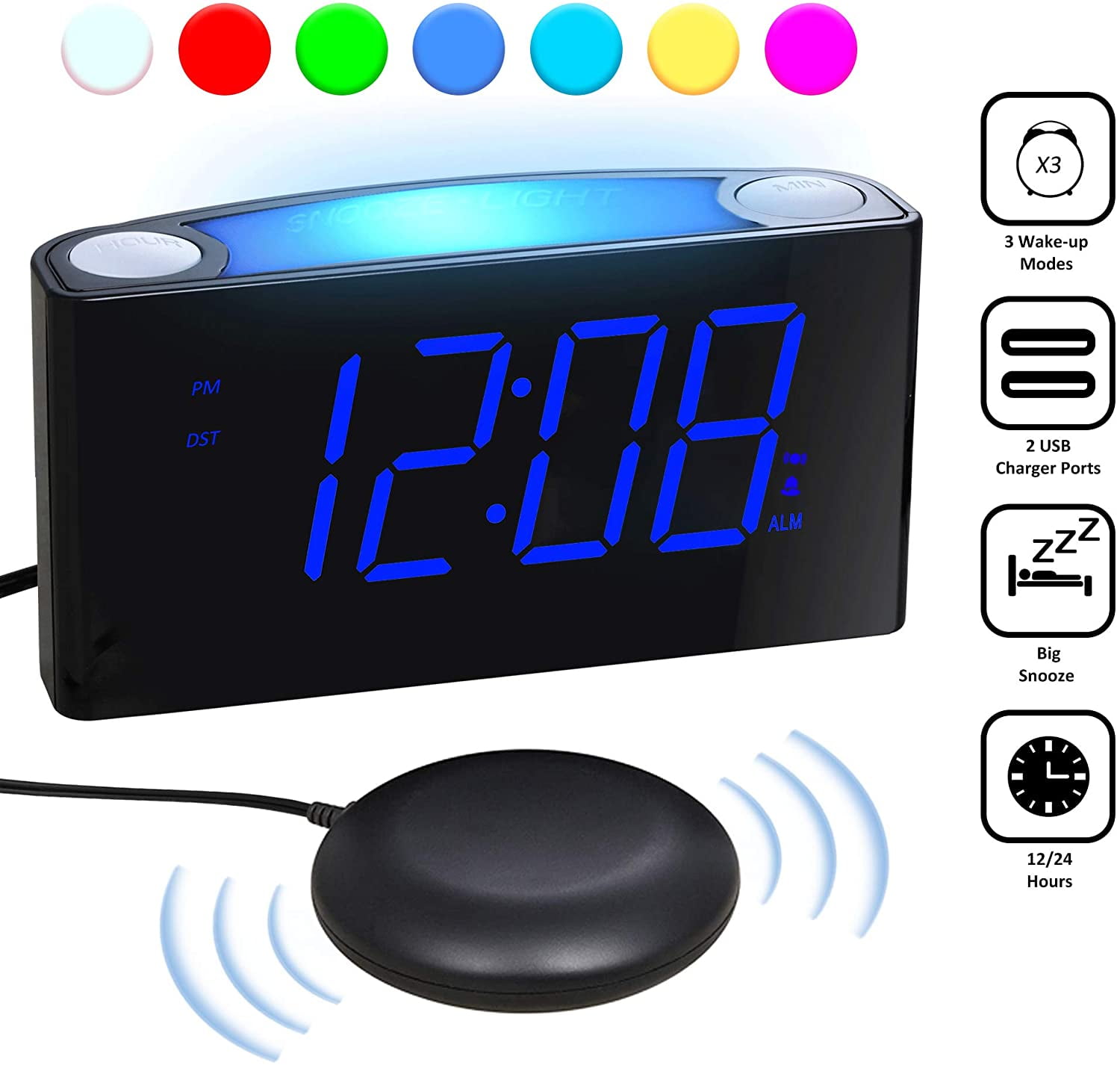 Loud Vibrating Alarm Clock Bed Shaker for Heavy Sleepers Deaf Seniors