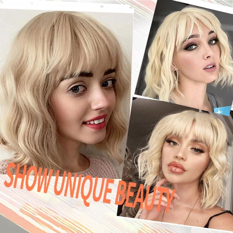 DOPI Blonde Wig with Bangs 14 Inch Blonde Wig Synthetic  display picture 1