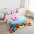 thumbnail image 3 of Feelyou Cartoon Monogrammed P Full Size Comforter Sets for Kid, Magic Pink Axolotl Bedding Comforter Set, Cute Ocean Coral Reversible Bedding Sets, Lightweight Room Decor, 3 Pieces, 3 of 8