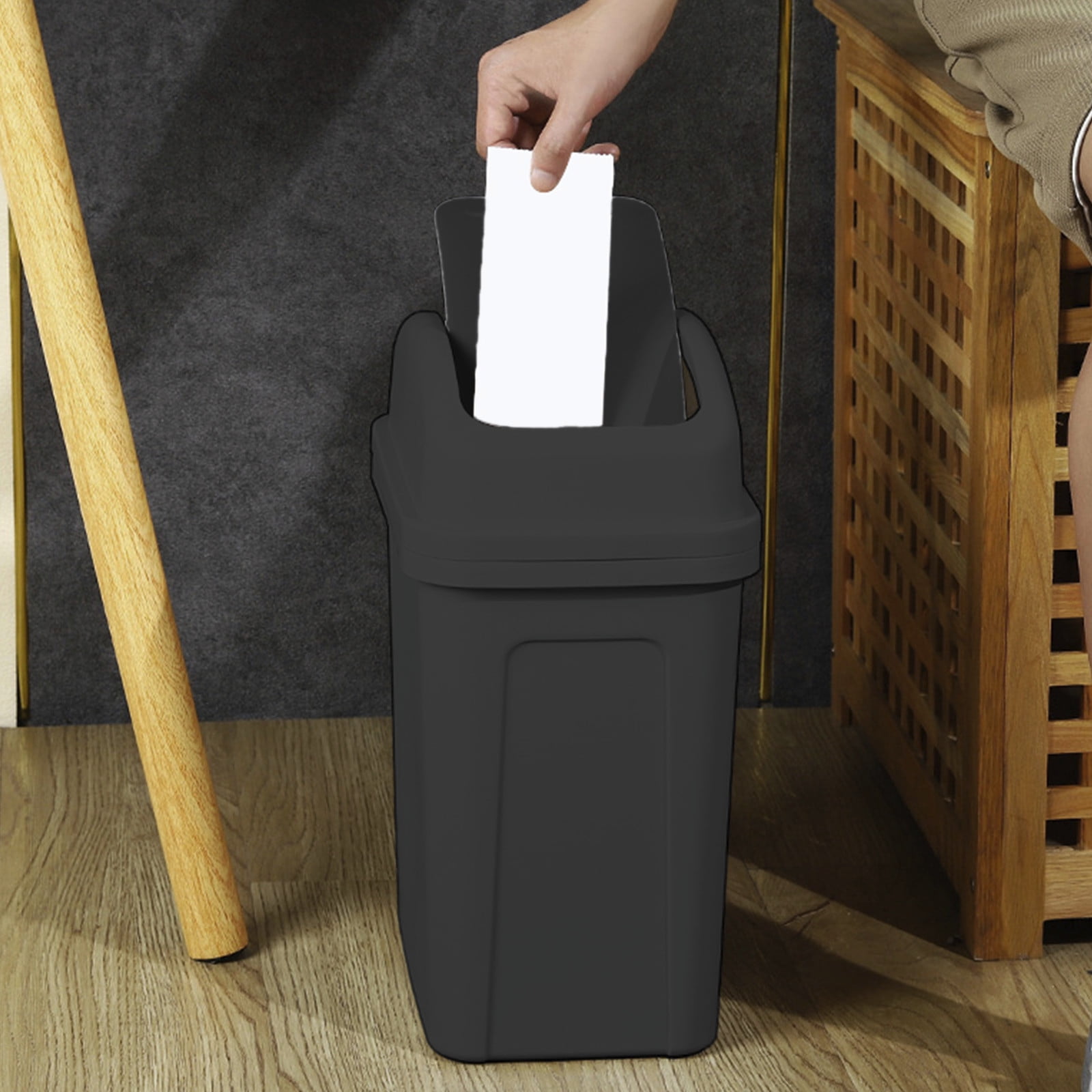 Winter Poetry Upgrade Swing Top Lid Trash Can, 4.5 Gallon Step-On Kitchen Bathroom Garbage Bin, Hands-Free Automatic Open/Close Wastebasket for Home office(Black)