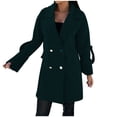thumbnail image 2 of Blazer de mujer de color liso con cuello de traje, estilo de viaje, abrigo de lana con doble botón, blusa para mujer, 2 of 6
