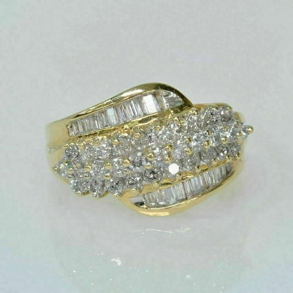 Silver Shop 2Ct Baguette & Round Cut Cubic Zirconia Cluster Ring 14k Yellow Gold Finish