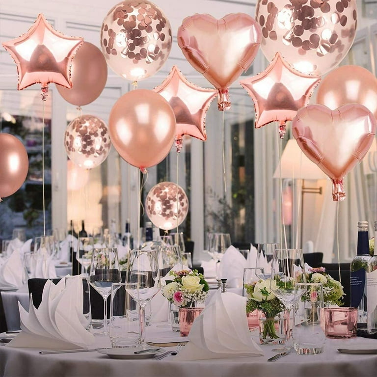 Yansion Rose Gold Birthday Party Decorations for Women Girls, Rose Gold Balloons Happy Birthday Banner Tablecloth Paper Pom Poms Foil Fringe Curtain