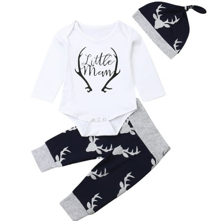 

3Pcs Newborn Baby Outfit Boys Girls Clothes Set Suit Long Sleeve Romper Jumpsuit+Pants Leggings+Hat Spring Infant Gentleman 0-18M