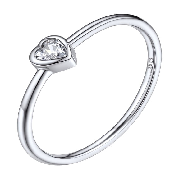 DESIGNICE 3Mm Sterling Silver Rings for Women Thin Engagement Promise Ring Heart Cubic Zirconia Stackable Thumb Pinky Band Non Tarnish Jewelry Size 8