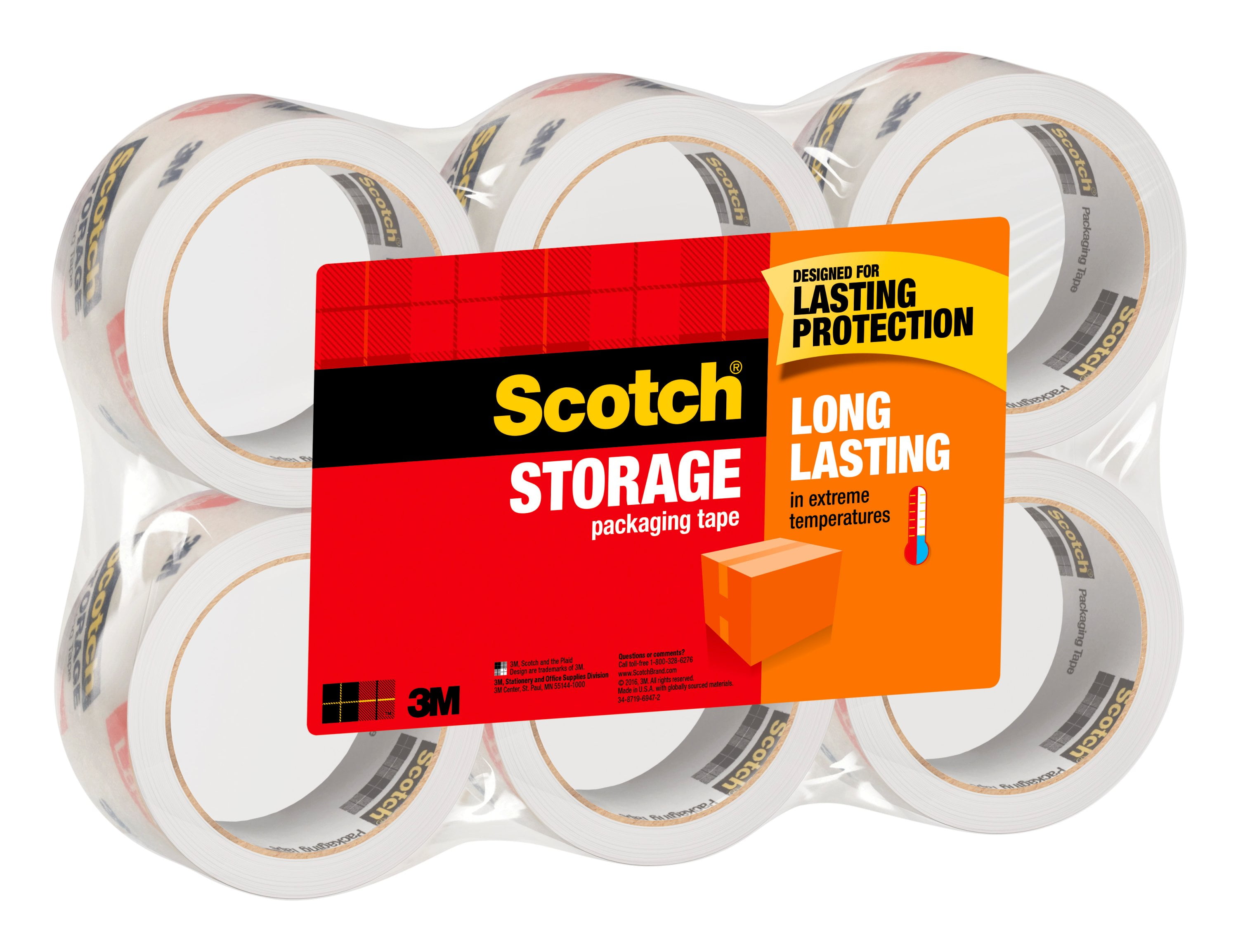 Scotch Long Lasting Storage Packaging Tape, 1.88 in x 54.6 yd, 6 Rolls