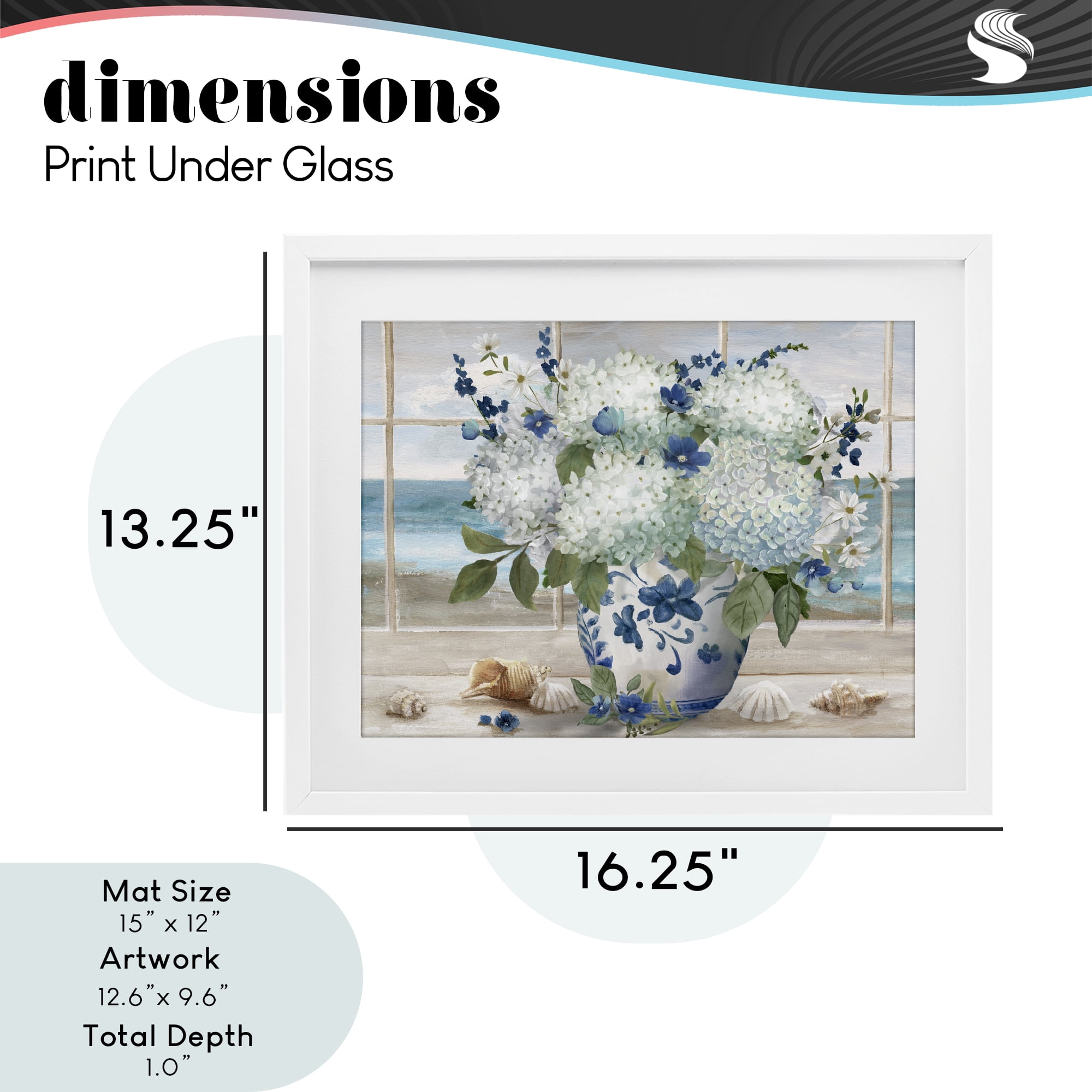 Stupell Industries Seaside Hydrangea Bouquet in Window White Framed Print Under Glass, design by Nan