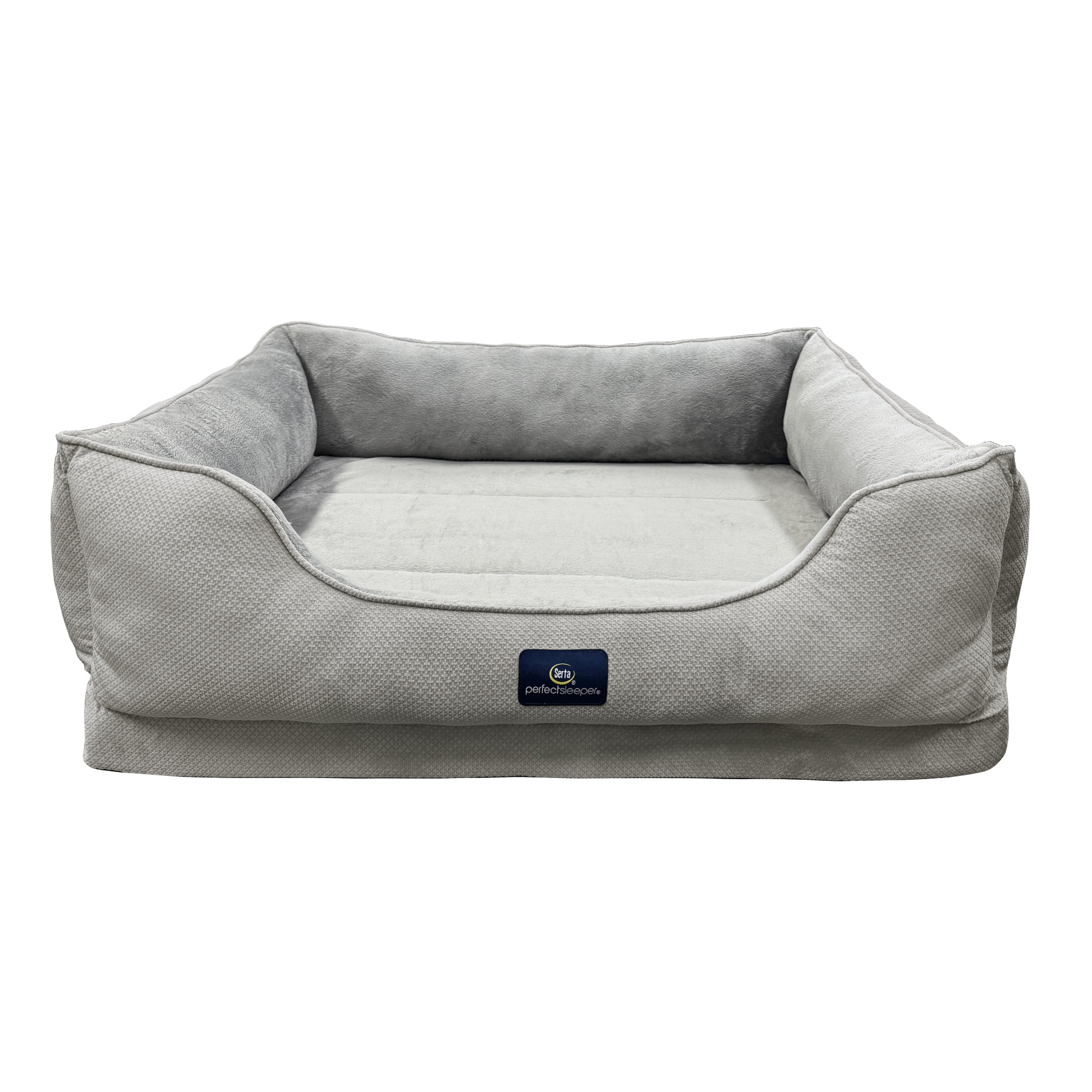 Serta Cuddler Bolster Cat & Dog Bed, Gray, Large