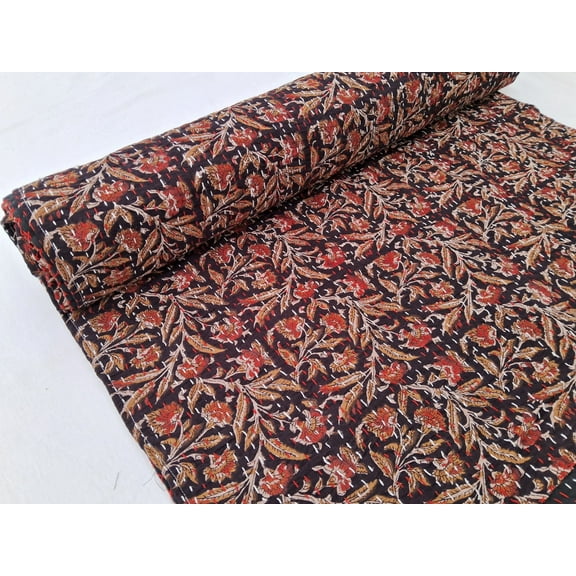 Indian Handblock Print Bedding Bedspread Full-size Queen Quilt Hand Stitched Quilt Netural Colored Kantha Quilted Rare find kantha quilt