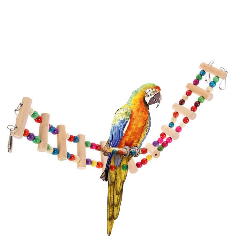 Colorful Wooden Swing Bridge Ladder Pet Birds Toys Cage Accessories for Parakeet 