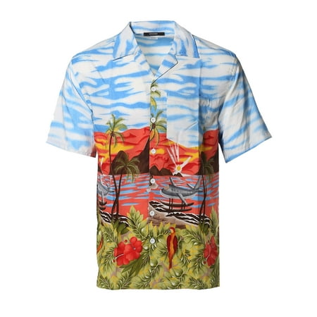 FashionOutfit Men's Beach Hawaiian Tropical Caribbean Print Button Down