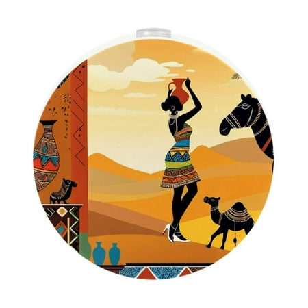 

Night Light Night Lights Plug into Wall Dusk to Dawn Sensor White Led Night Light 2 Pack Nightlight for Bedroom Bathroom Hallway Kitchen African Woman Vintage Art Ethnic Tribal