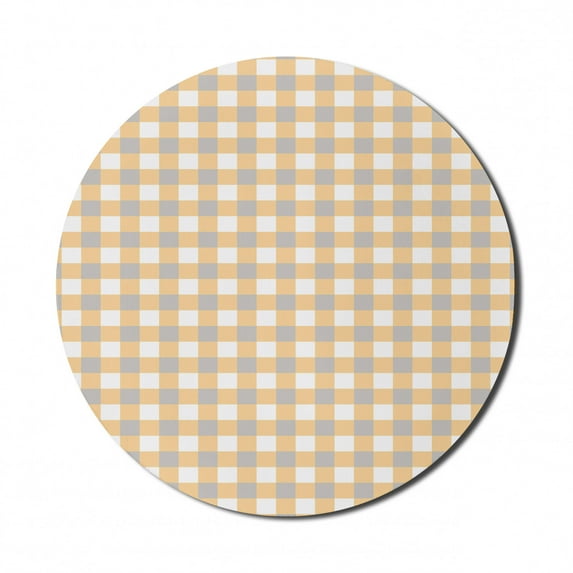 Vintage Mouse Pad for Computers, Old Fashioned Checkered Pattern in Shabby Colors Geometric Classical, Round Non-Slip Thick Rubber Modern Mousepad, 8" Round, Orange White Cadet Blue, by Ambesonne
