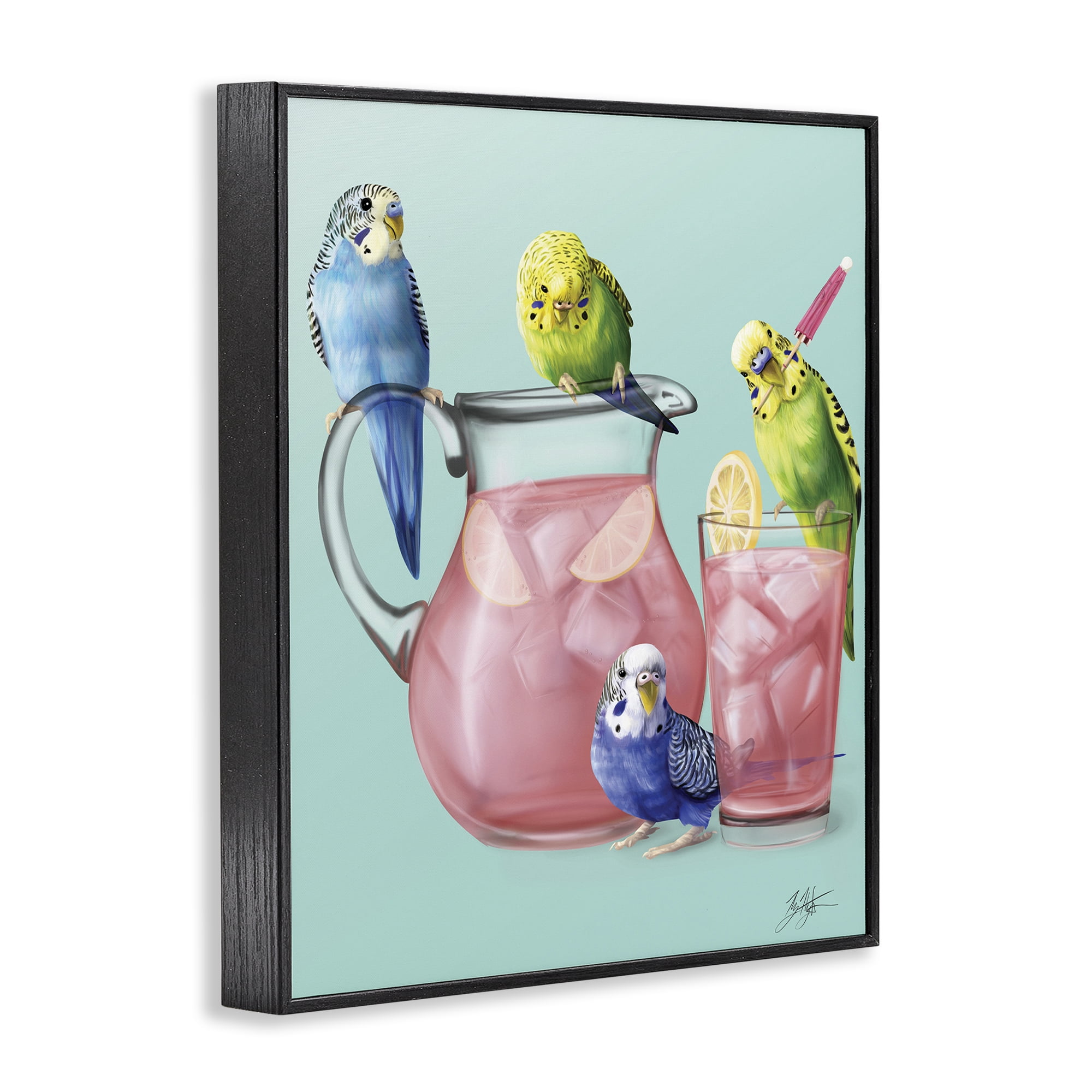 Stupell Industries Budgies & Pink Lemonade Food & Beverage Painting Black Framed Art Print Wall Art, 24 x 30
